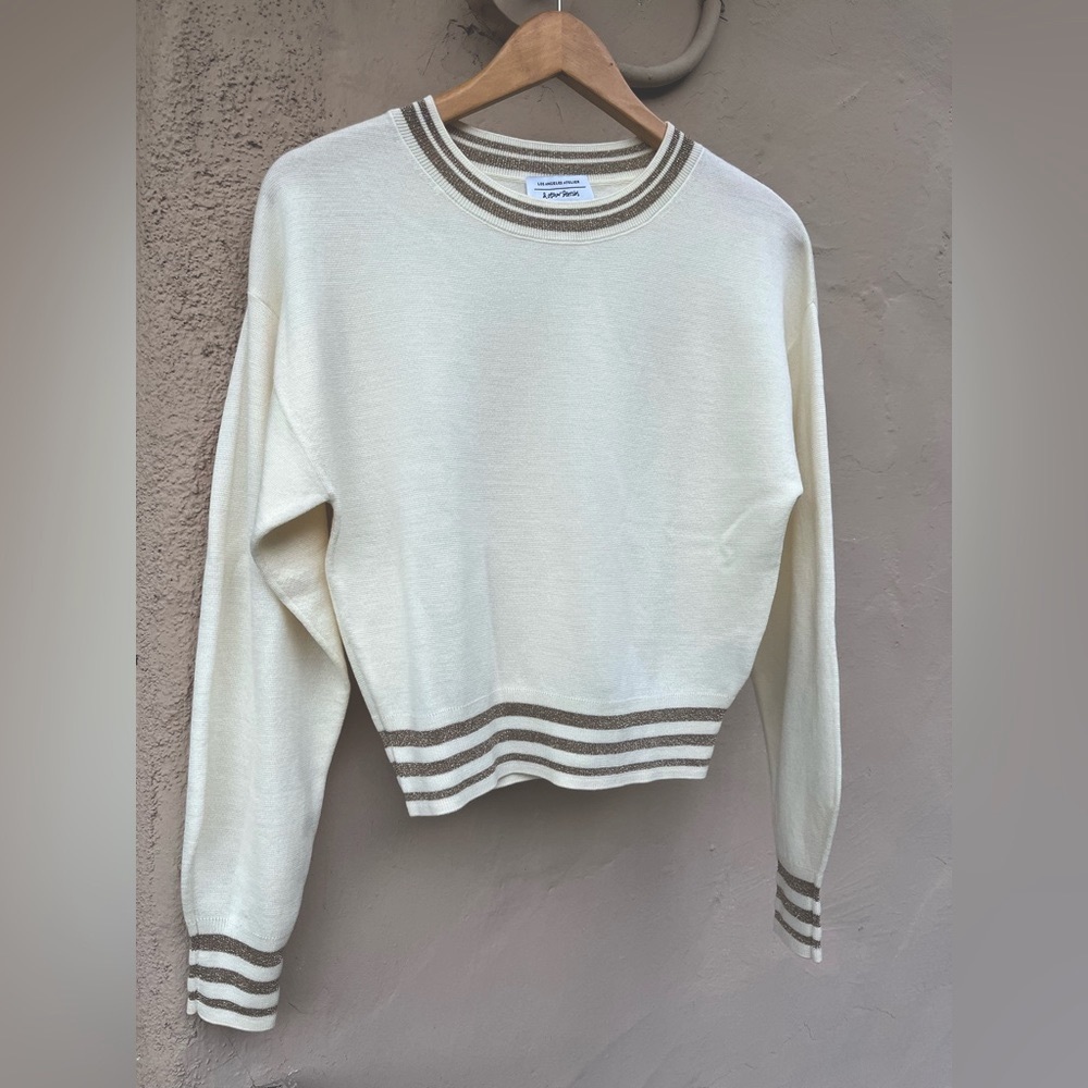 & Other Stories Cream Merino Wool Knit Top w/ Gold Trim
